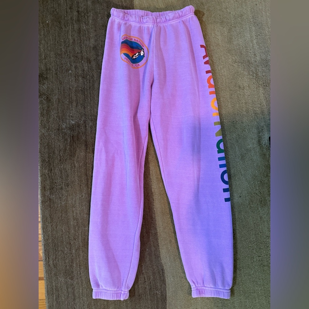 Aviator Nation Lavender Sweatpants with Rainbow Logo S